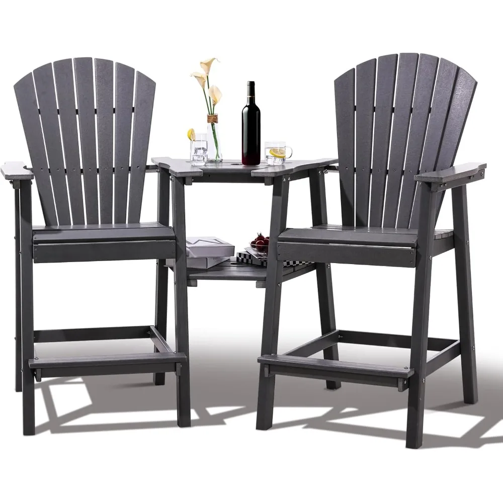 

Tall Adirondack Chairs Set of 2，Recycled Poly Balcony Chair with Double Connecting Tray Patio Stools Weather Resistant