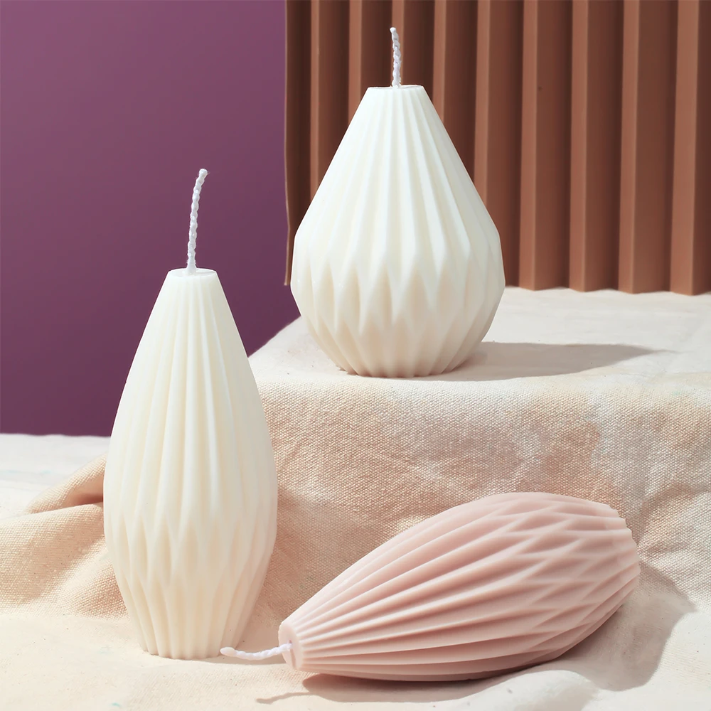 

Nicole DIY Pear Shaped Aromatic Candle Silicone Mold 3D Geometry Stripes Candle Making Supplies Manufacture of Candles Home Dec