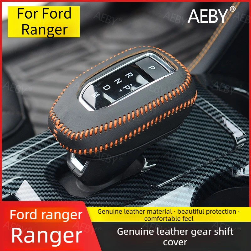 

For Ford Ranger 2022-2026 Leather shift knob cover,Protective cover is anti-slip and wear-resistant,Hand-sewn handle cover