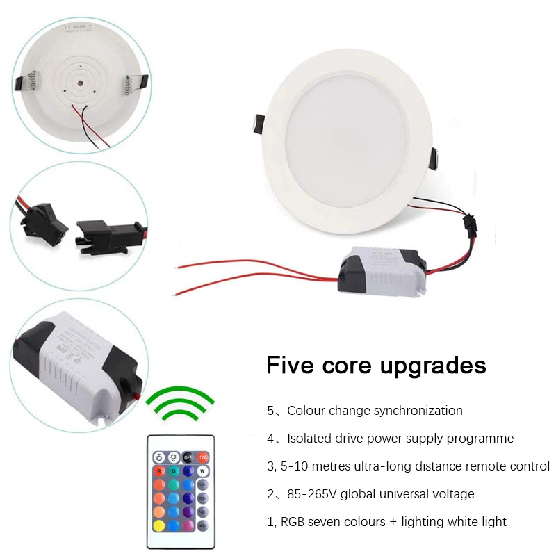 Lampa sufitowa RGB LED typu Downlight AC 10W/15W AC 110V 220V ściemniania wpuszczane Led lampa punktowa z IR lampa zdalnie sterowana