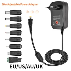 30ワット電源アダプタ3v 4.5v 5v 6v 7.5v 9v 12v ac dc充電器コンバータ + 5v 2.1A usbポート8個ジャック調整可能な電源eu