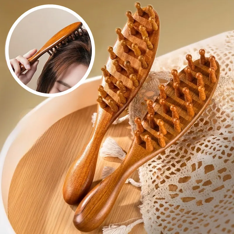 

2Pcs Sandalwood Hair Brush Scalp Massage Comb for Detangling & Volumizing Hair Styling Tools