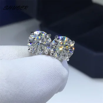 Pt950 platinum total 4-6 carat round brilliant cut Pass diamond Tester D color Moissanite 4 prongs stud earrings for women jewelry