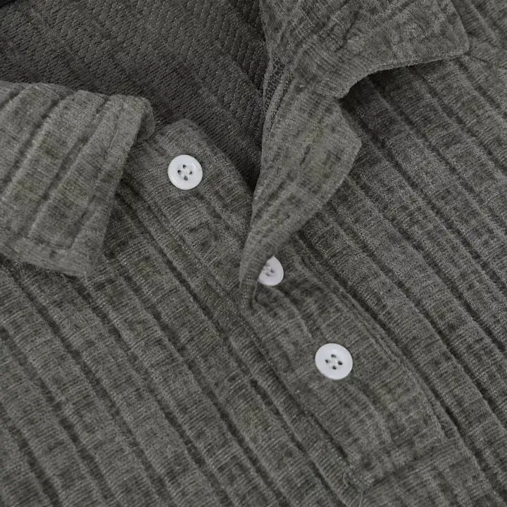 Vintage Washed Ribbed Knit Polo Shirt Men Lapel Half Button Long Sleeve Loose Texture Casual Top
