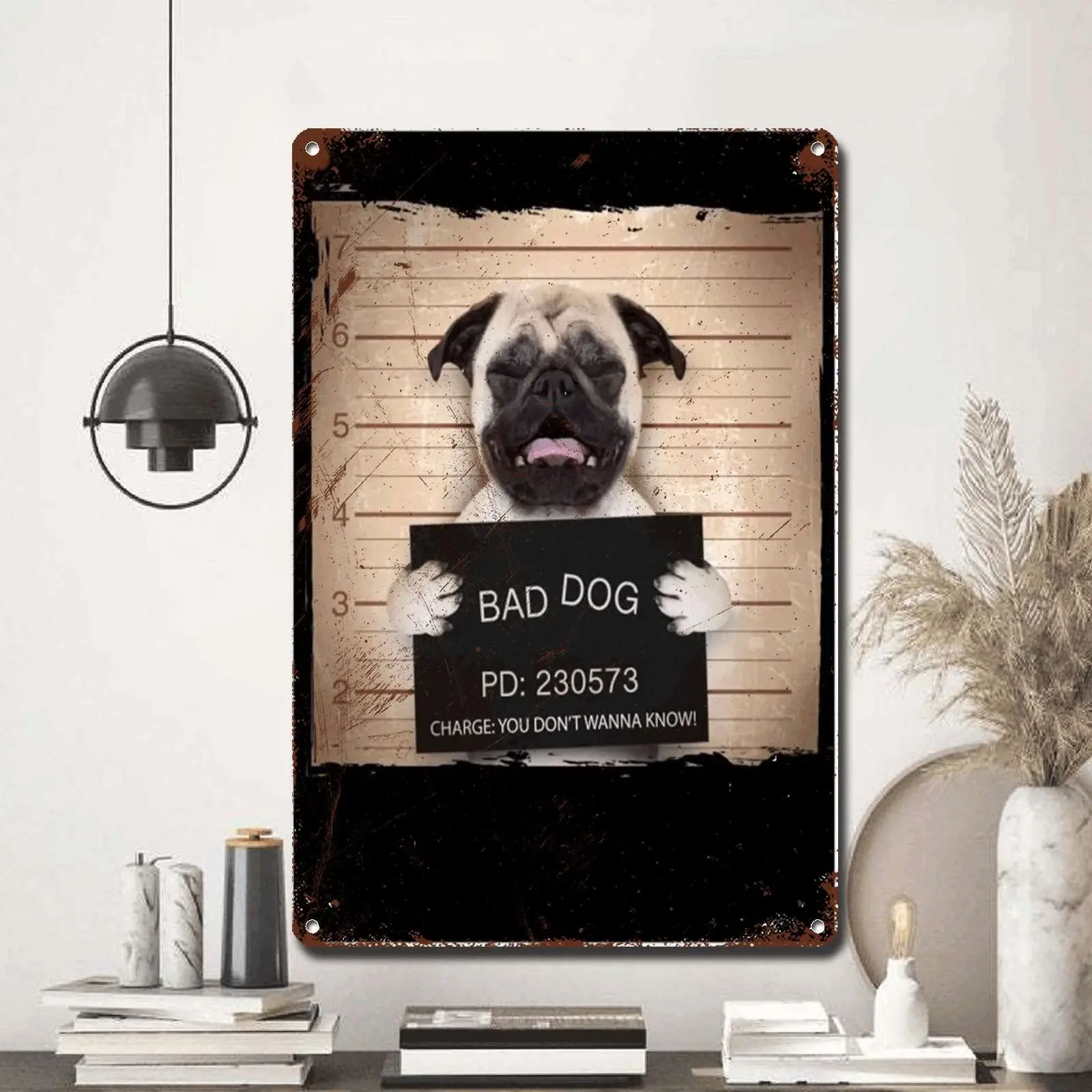 Ymyoo Metal Sign Tin Sign Wall Art Bad Dog Funny Pug Prison Mug Shot Vintage Sign for Pub 8 * 12inch