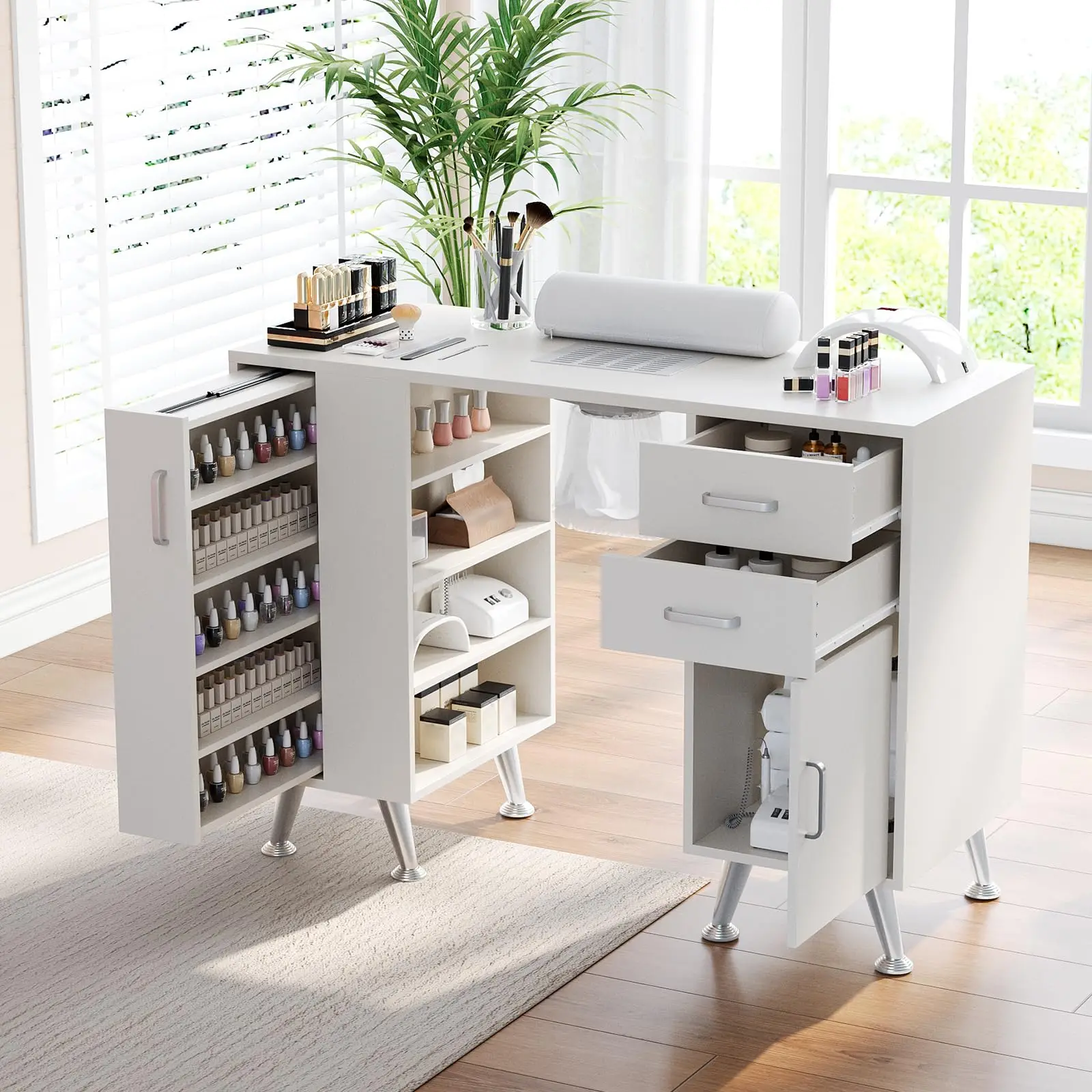 

Manicure Table with Drawers and Storage Cabinet, 42.5 Inch Nail Desk with Wrist Rest and Dust Collector, Nail Station