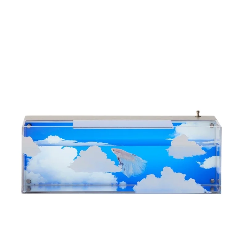 Blue sky, white clouds, fish tank, night light, desktop ornament, atmosphere, water cylinder