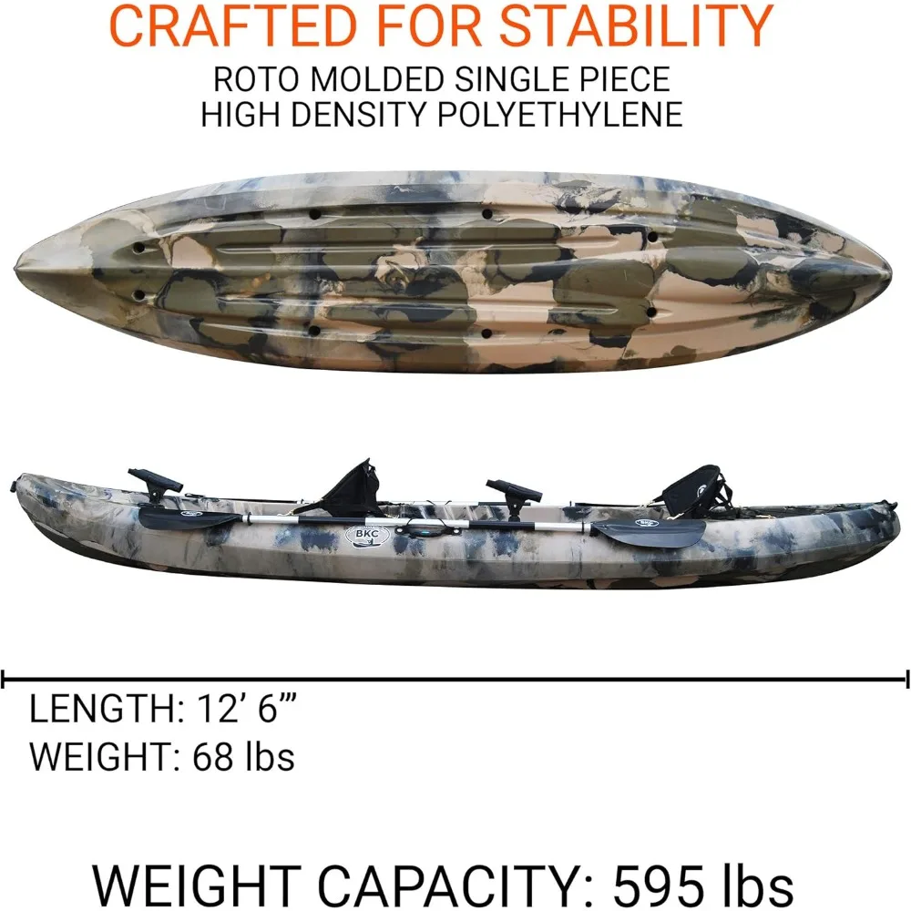 Tandem 12 feet 8 inch Kayak W/Padded Seats, Paddles Included 2-3 Person Angler Kayak