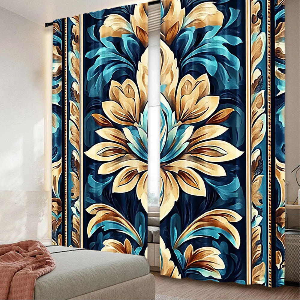 2Pcs Vintage Curtain Ethnic Leaves And Flourishing Botanical Balance Folkloric Suitable For Bedroom Bathroom Living Room Dining