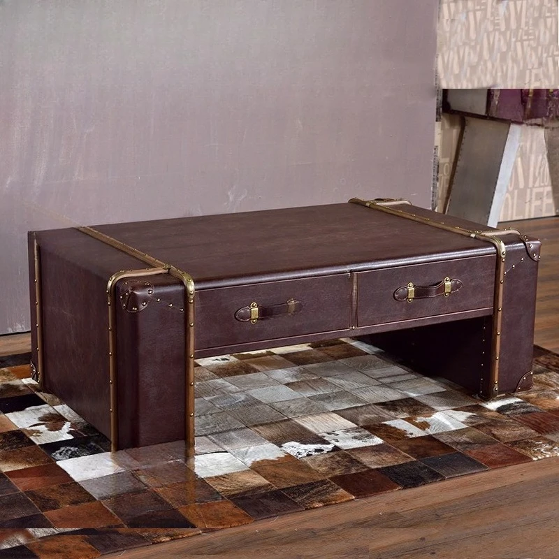 

Personalized retro rattan leather double pumping coffee table industrial style suitcase coffee table living room bar club furnit