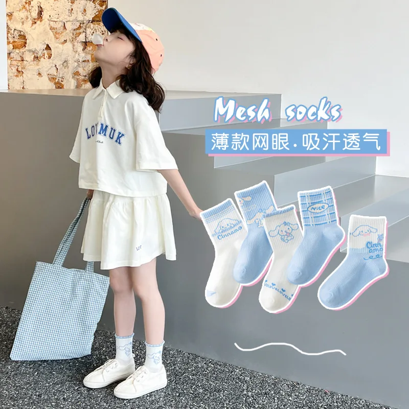 

5 pairs of Sanrio Kawaii Children's Socks Cinnamoroll My Melody Kuromi Anime Soft Breathable Sports Socks Gifts for Girls