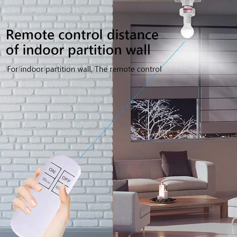 Lampu LED E27 RF 433MHz Remote Kontrol Pintar Jangkauan 30M Saklar Lampu Nirkabel Timer Soket Dasar Lampu On/Off Untuk Lampu Gantung Plafon