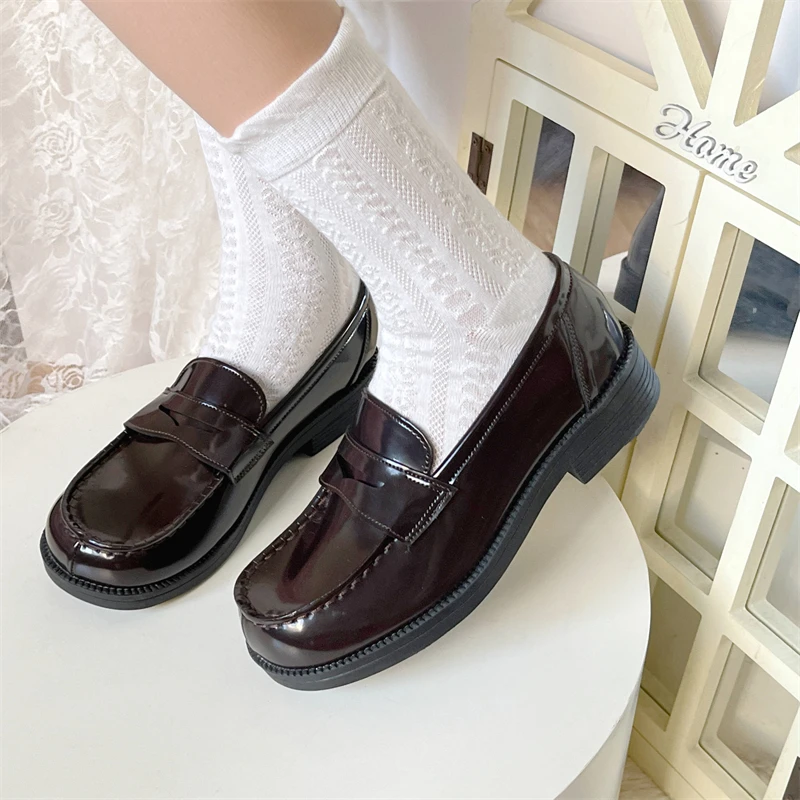 

Japanese Jk Uniform Shoes Lolita Sweet Girls Kawaii College Students Cute Pu Square Toe Low Heel Casual Tea Party