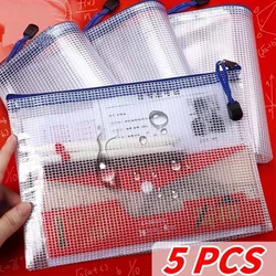 5pcs Transparent Zipper Storage Bag A3 A4 5 Plastic Mesh Waterproof Storage for Files Toys Stationery for Office Home Travel Use