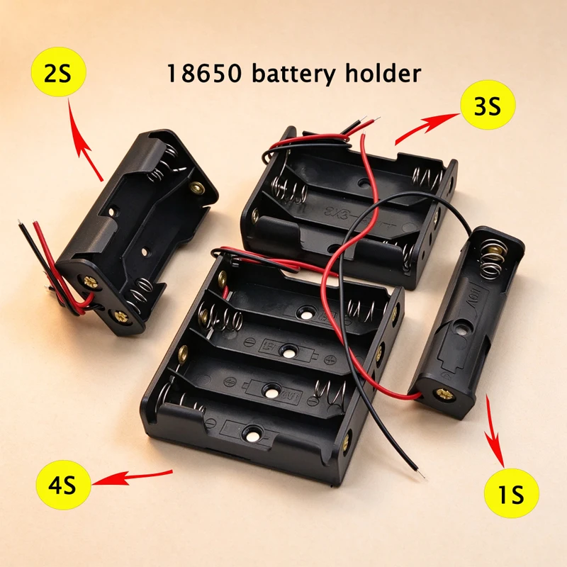 2S 3S 4S 18650 Battery Holder Box 3.7V 7.4V 11.1V 14.8V 18650 Series Battery Case with Leads for DIY Battery Pack Power Bank