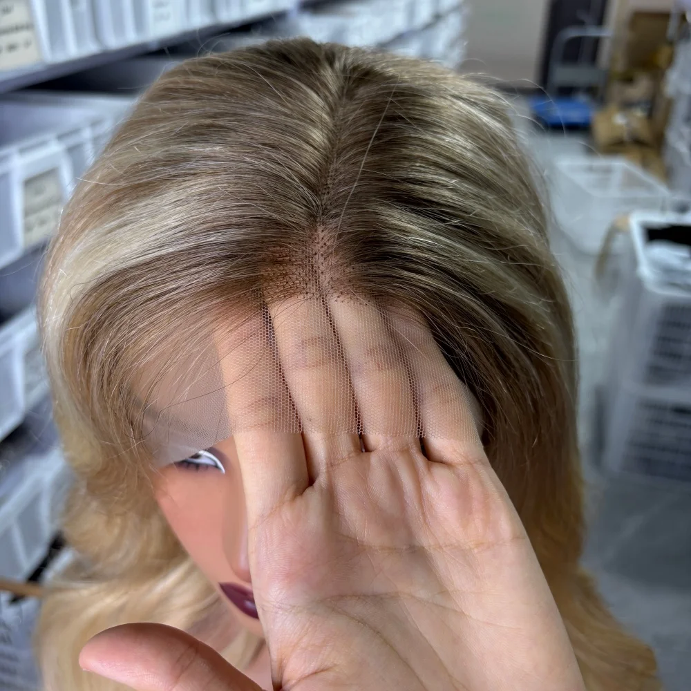 العسل شقراء عذراء 100% خصلات الشعر المستعار الإنسان مع شعري طبيعي Balayage أومبير تسليط الضوء على 13x6 جزء مجاني الدانتيل شعر مستعار أمامي