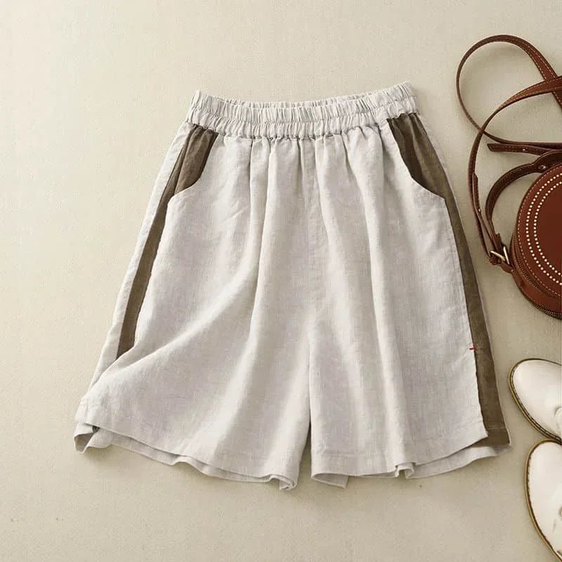 

Pop Cotton Linen Shorts Women Summer Vintage Patchwork Straight Pants Casual Loose Oversized Elastic Waisted Shorts Women Clothi