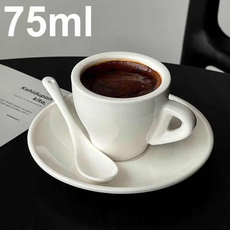 75ml White Ceramic Espresso Cup Set With Scoop Plate Coffee Cup American Italian European Style Thickened Milk Mug Drinkware