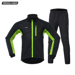 ARSUXEO Men's Winter Warm Cycling Jacket and Pants Bicycle Windbreaker Thermal Sportswear Bike Suits MTB Cycling Clothing 20A