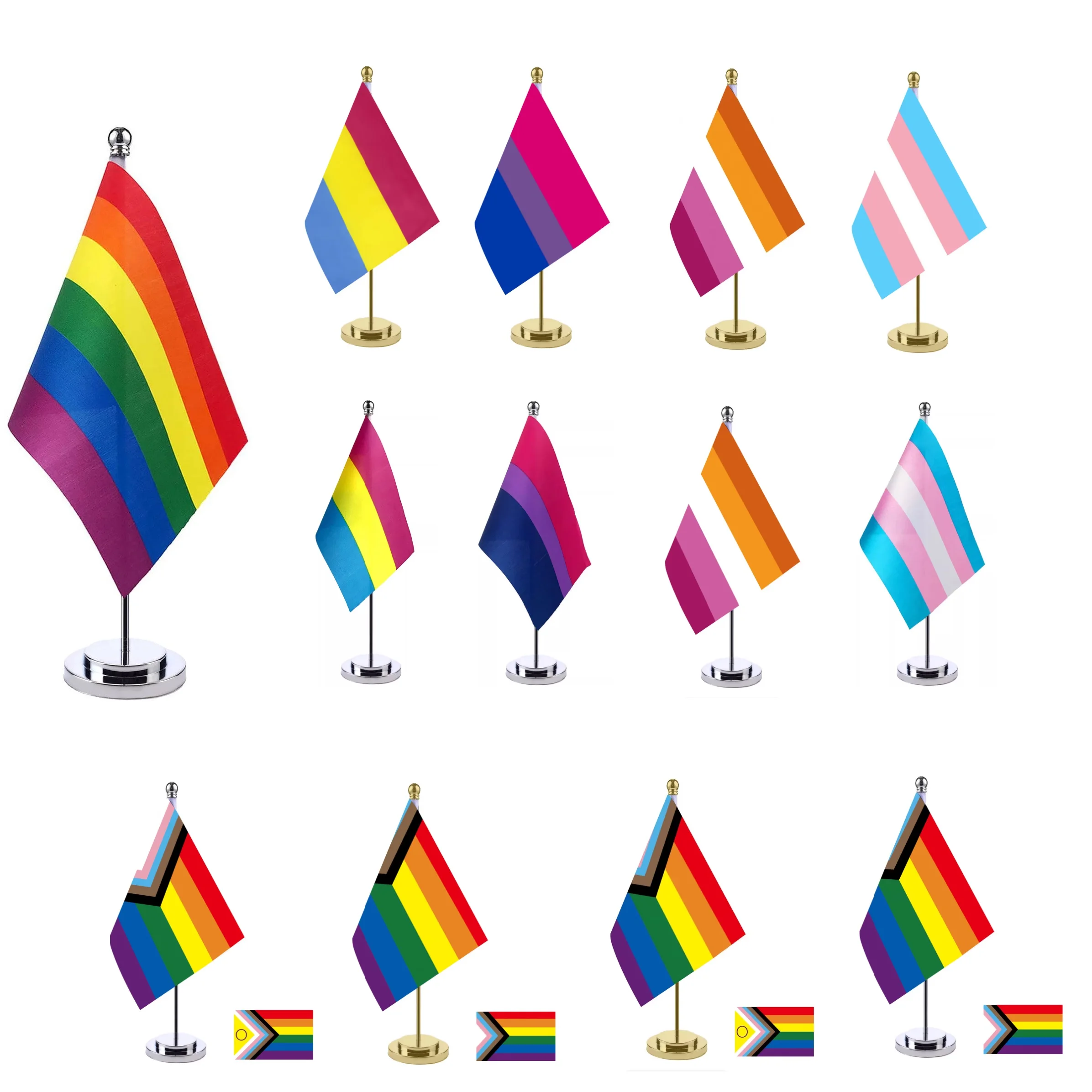 LGBT Pride Conference Table Flag Gold Silver Optional Custom Logo Desktop Banner for Meeting Room