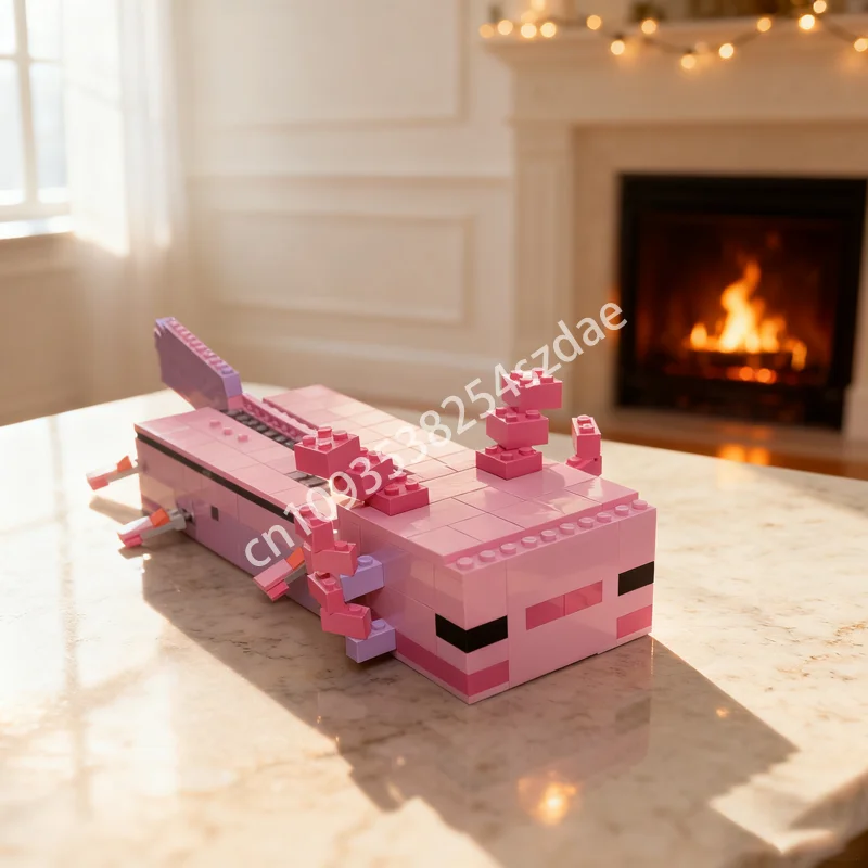 249 قطعة MOC My World Axolotl Gear ألعاب الفيديو ونموذج بناء هدايا عيد الميلاد كتل لتقوم بها بنفسك فكرة اللعب التعليم الطوب عيد ميلاد