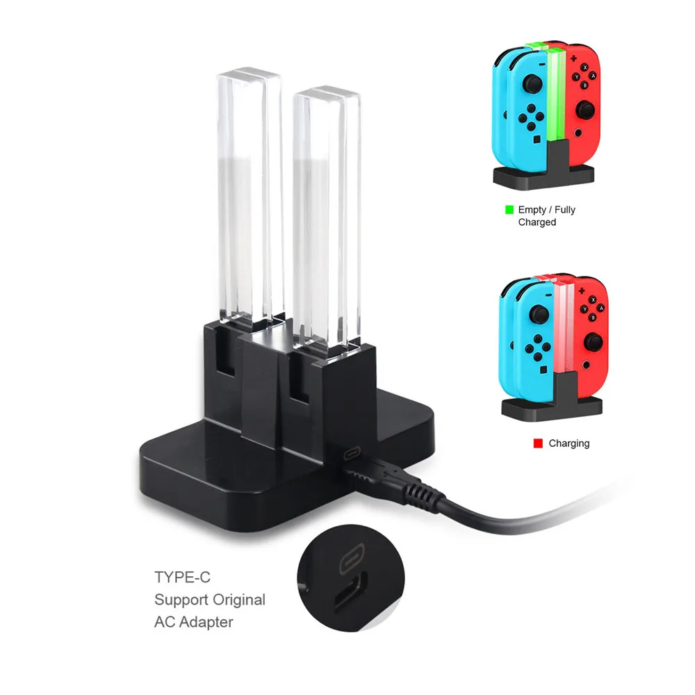 لمحطة شحن التبديل لنينتندو سويتش 4 Joy Con وحدات تحكم 4 في 1 حامل شحن USB 4 منافذ محطة شحن