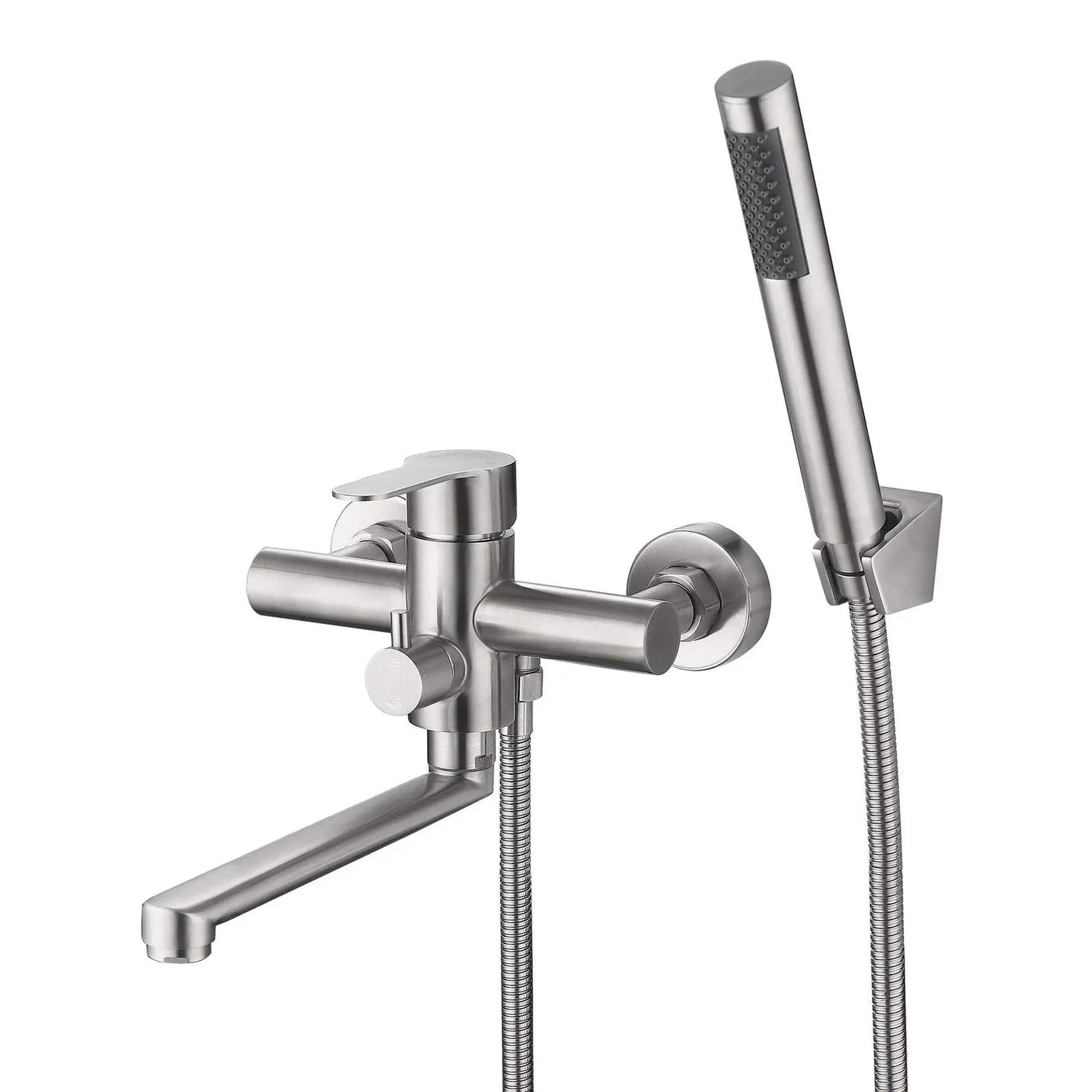 Badarmatur mit Handbrause, Einhand-Badarmatur mit Duschanschluss, Duschanschluss, mit 1,5 m Duschschlauch, für Dusche, Badezimmer, Waschbecken, Badezimmerzubehör aus gebürstetem Edelstahl