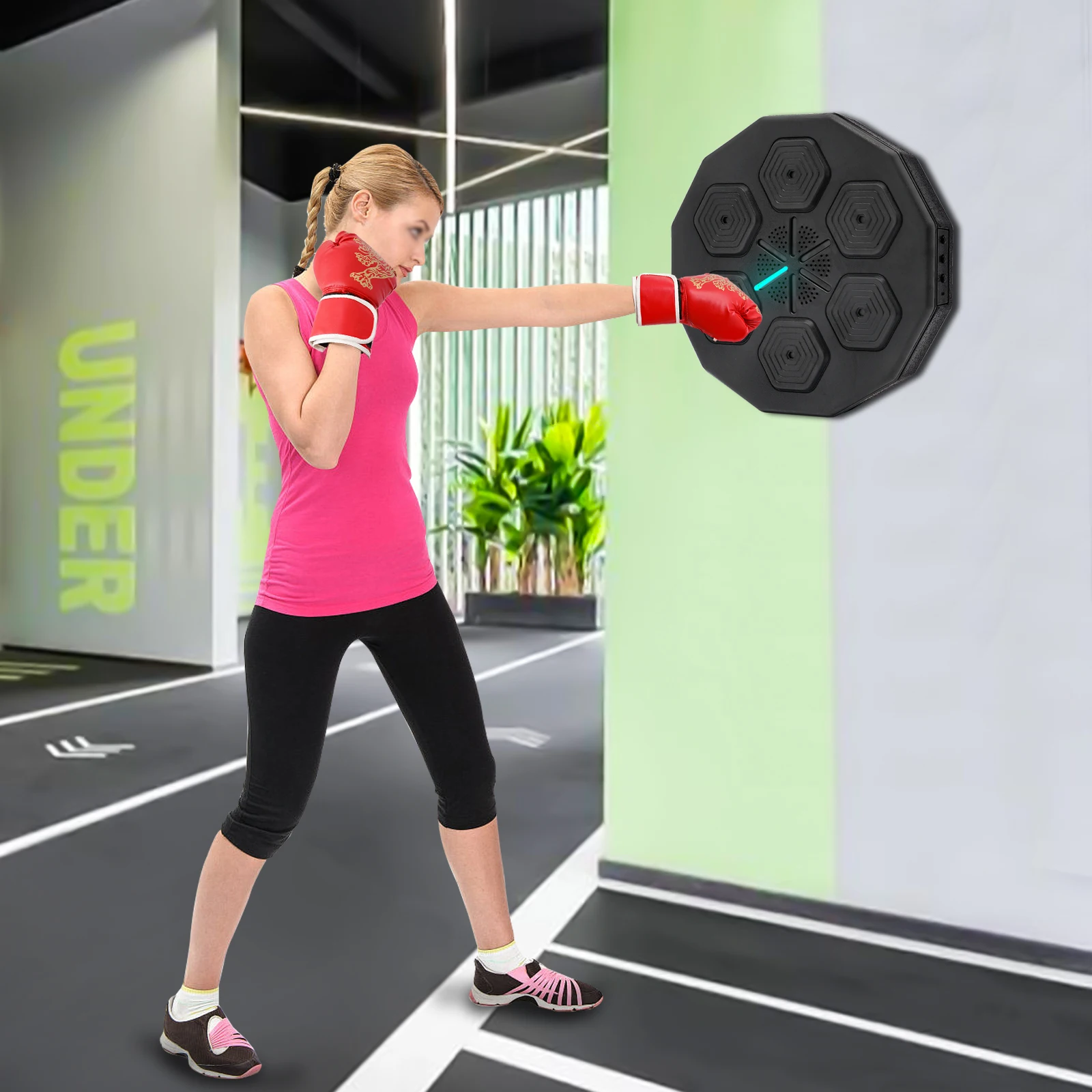 1 Set Music Boxing Machine, Wall-Mounted Led Light Boxing Equipment with Bluetooth Boxing Gloves for Home Gym Training