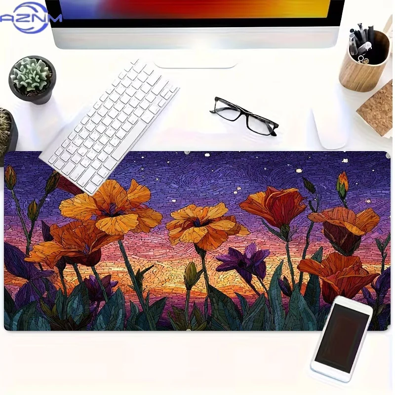 Flower Sunset Rubber Mouse Pad, Multiple Specifications Available, Stylized Artwork Design, Ideal for Programmers & Gamers, Perf
