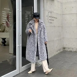 Winter Women Fur Coat Weight 1.7kg-1.9kg Thick Warm Leopard Long Teddy Fur Coats Casual Loose Faux Rabbit Fur Jacket Female