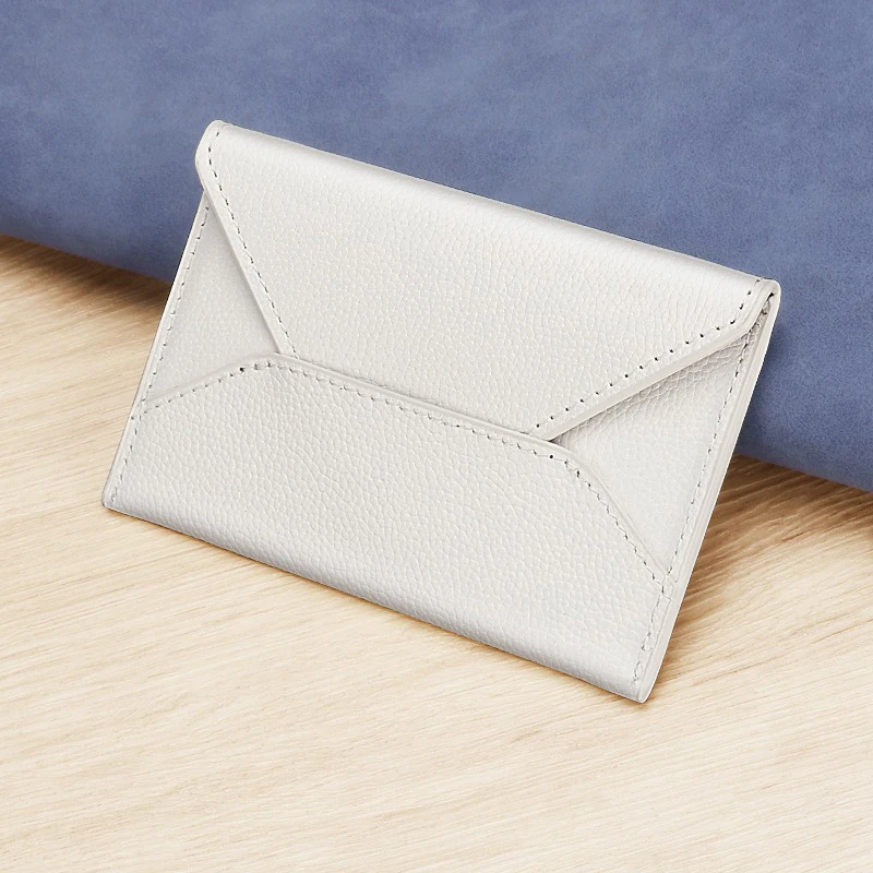 

Retro Genuine Leather Card Bag Envelop Design Bank Credit Card Holder Coin Purse ID Card Case White Money Wallet for Men Women