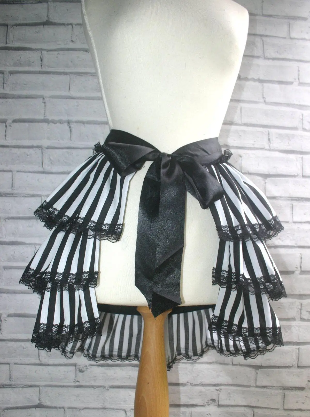 Jester Clown Harlekin Lolita Fantasie-Rüschenrock für Damen, Gothic Steampunk Gestreifter Bustle-Mehrschichtrock mit Rüschen und Spitzenbesatz