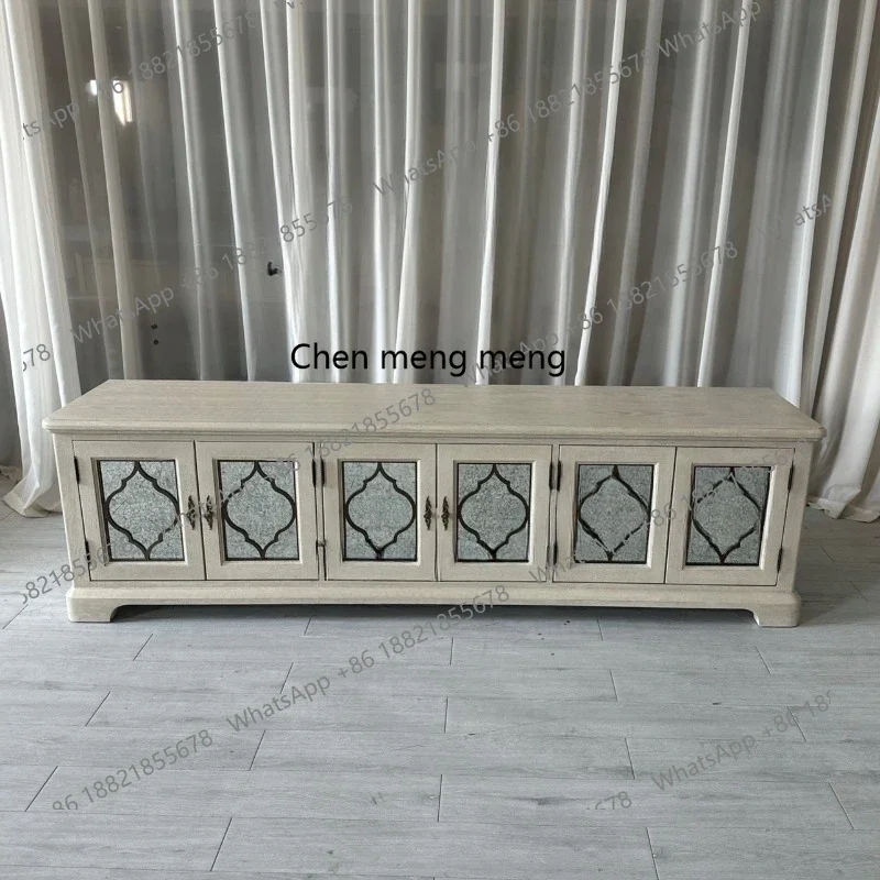 

G Living room home retro white oak metal glass TV cabinet solid wood