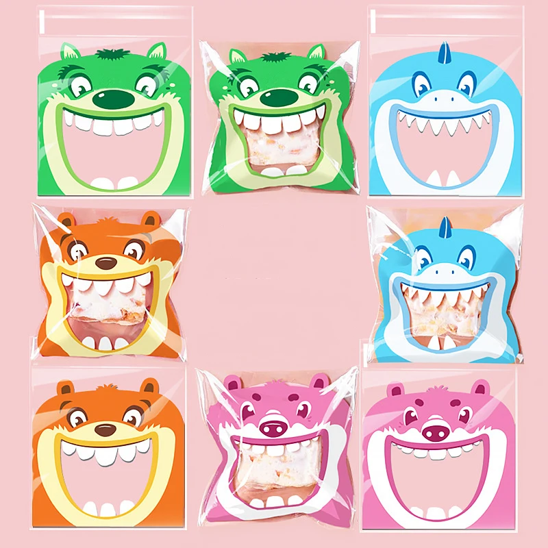 100pcs Cute Printing Opp Self-sealing Bag Lovely Animals Big Mouth Printed Gift Decorative Bags For Birthday Wedding Party Decor