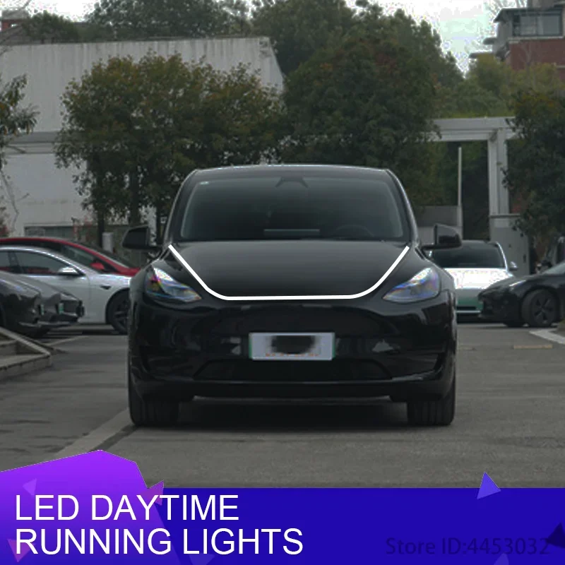 DRL Car Hood Guide LED Strip For	Tesla model 3 cybertruck model yLED  Daytime Running Light Scan Starting Lamp 	12V