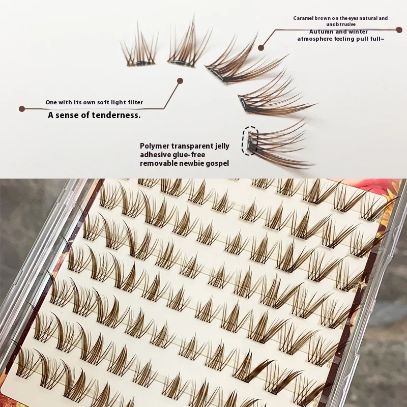 Pestañas postizas marrones sin pegamento, No necesita eliminación, ojos de zorro esponjosos naturales, pestañas reutilizables, fácil de aplicar, uso diario ligero