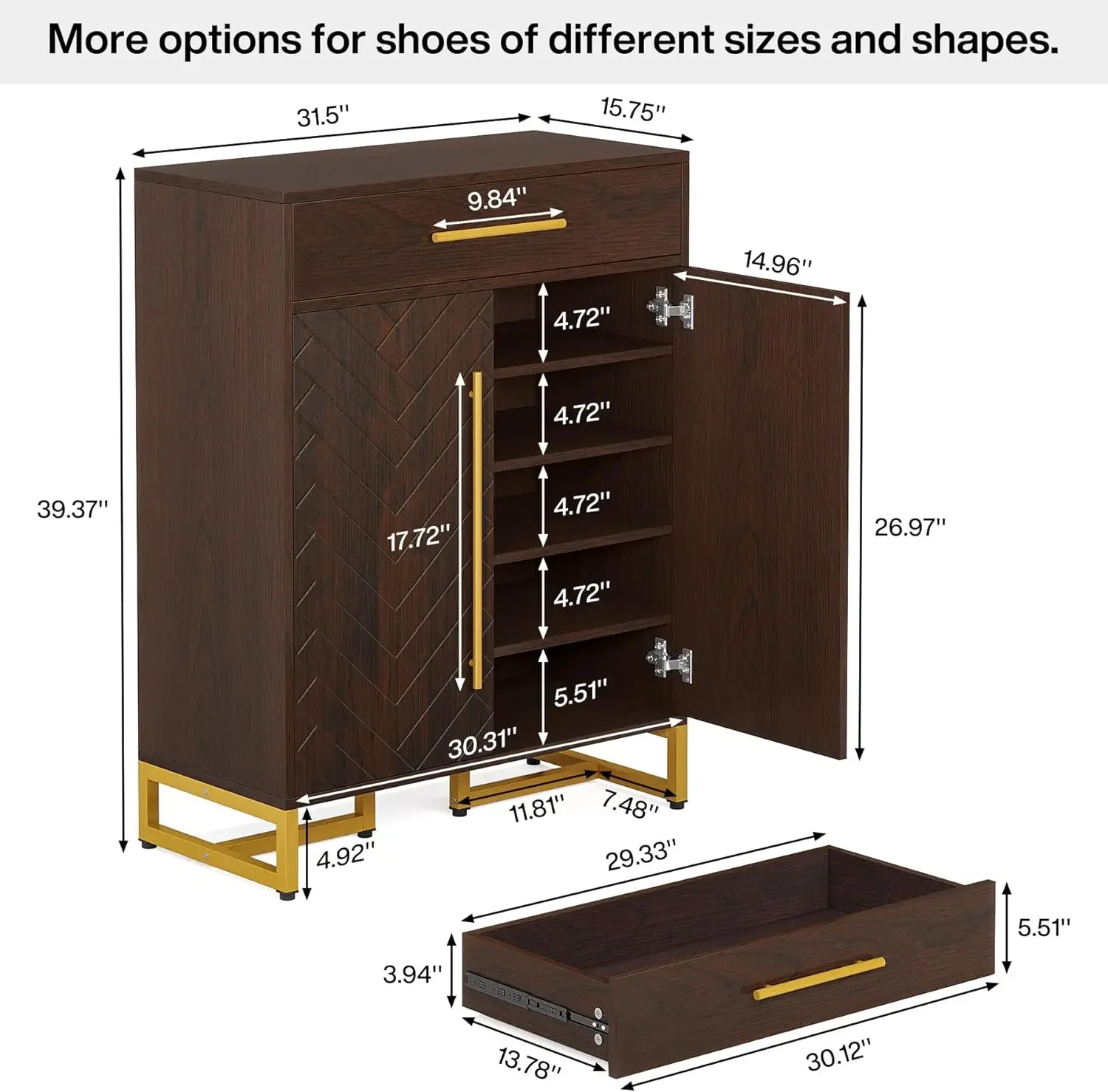 Shoe Cabinet with Doors, 20 Pairs Shoe Storage Cabinet with Drawer for Entryway, Modern Shoe Rack Organizer with Adjustable