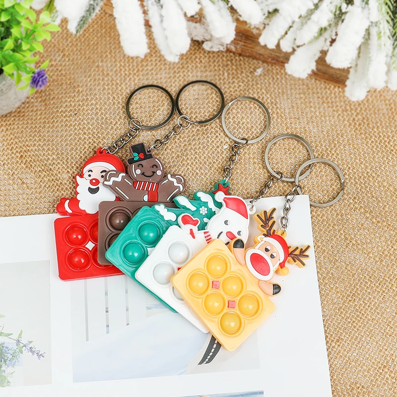 5/15pcs Fun Christmas Gift Cartoon Snowman Reindeer Badge Keychain Claus Tumbler Kid Christmas Theme Party Favors Pinata Fillers