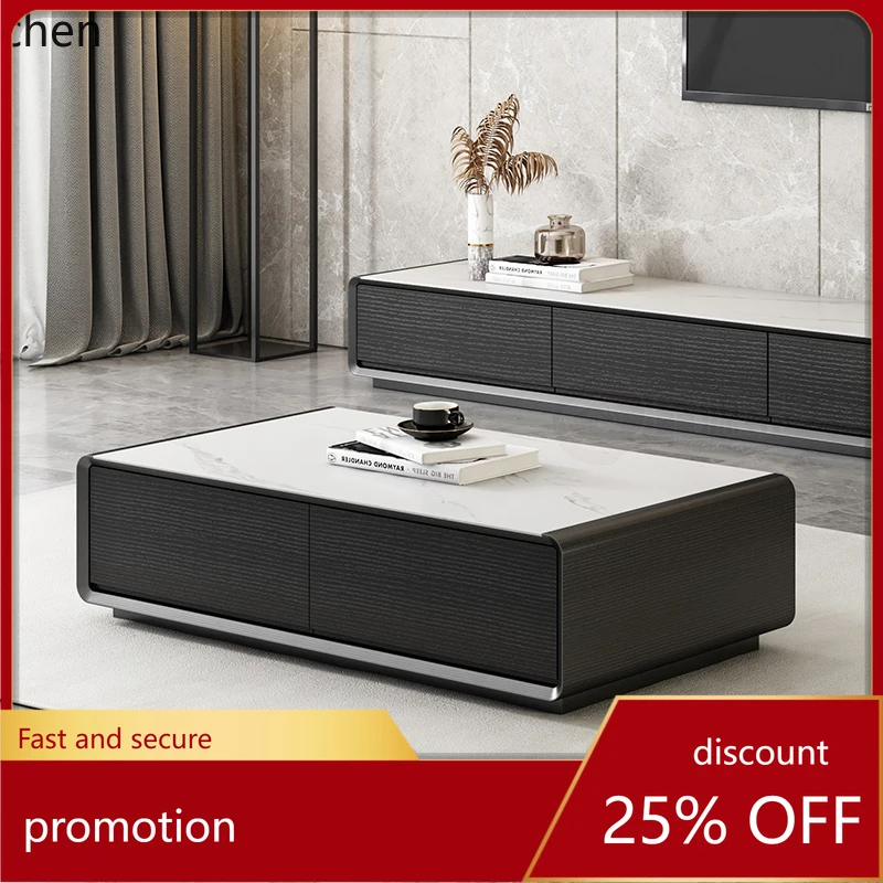 

HT rock slab coffee table TV cabinet combination modern simple living room furniture Nordic Italian minimalist tea table