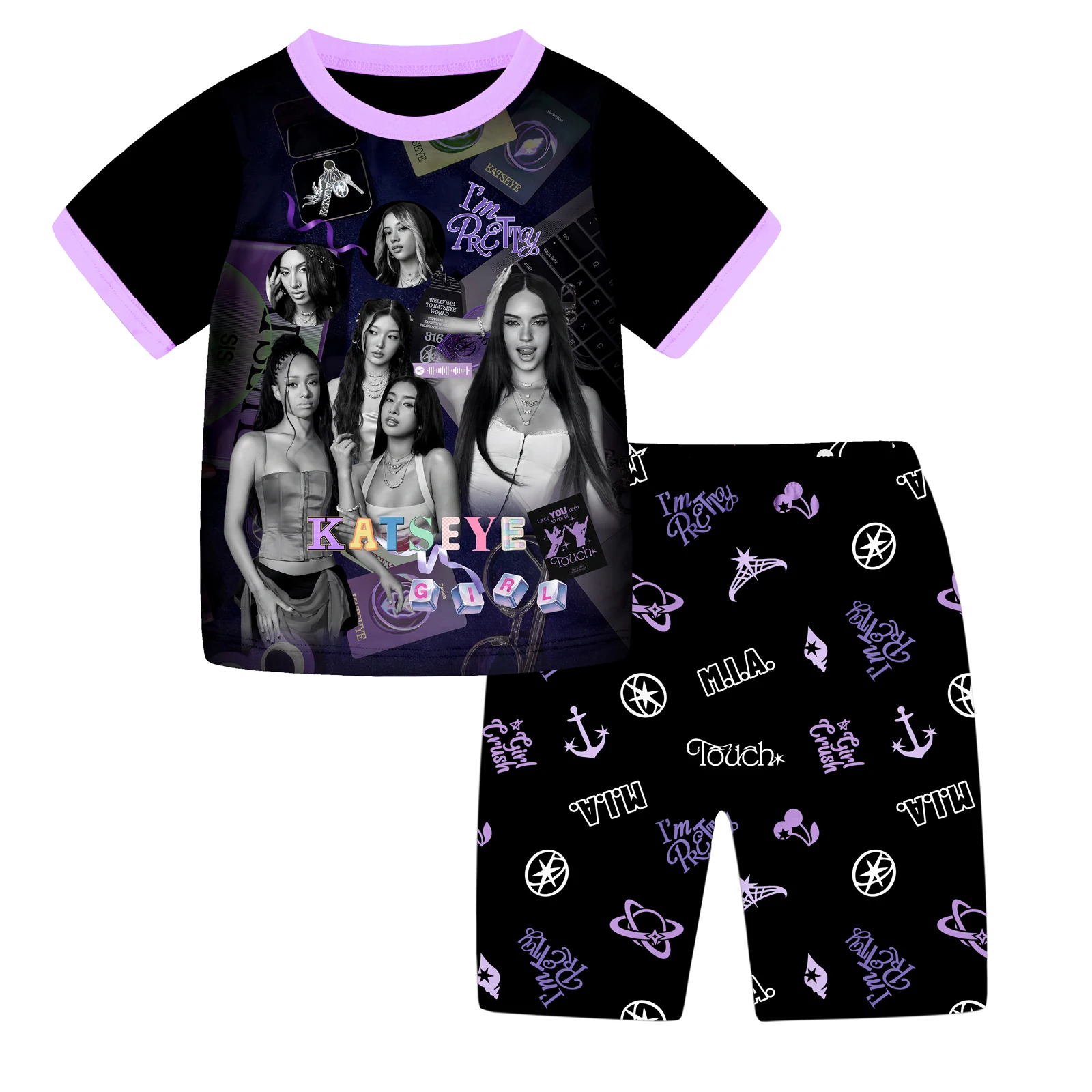 KATSEYE Girls Pyjama Set Short Sleeve Homewear Nightwear T-Shirt and Shorts Sleepwear Music Pajamas Pjs Set Ages 6-13 Years