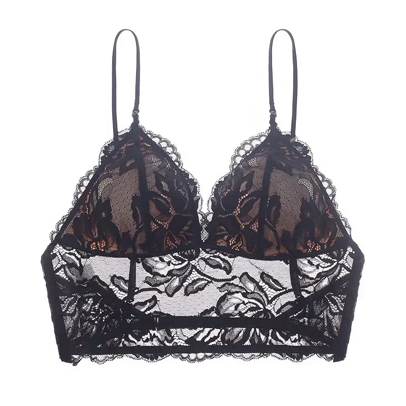 

Women Sexy Lace Bra Thin Embroidery Lingerie Ladies Underwear Casual Female Crop Top Bralette 2024