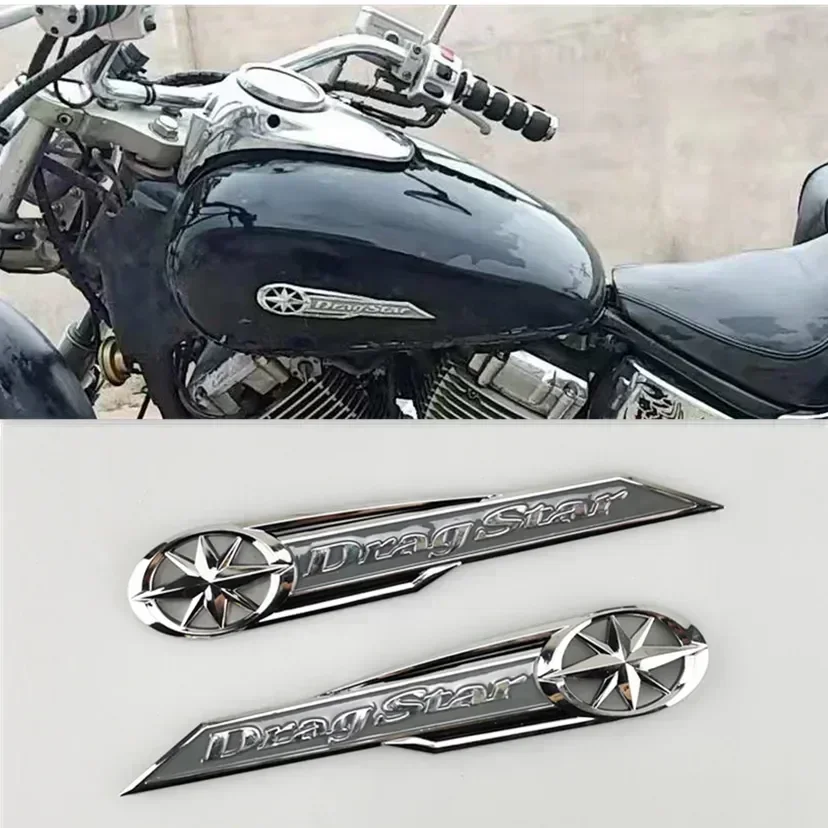 3D Chrome การใช้ถัง Emblem Badge สติกเกอร์รูปลอก ABS Drag Star โลโก้สําหรับ Yamaha XVS250 XVS 250 400 650 XV400 XVS400 DS400 Dragstar