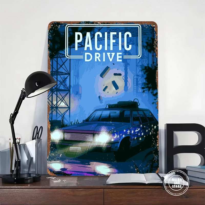 Pacific Drive Game Cover Art Poster Customized Vintage Metal Signs Wall Art Retro Tin Plaque for Home Decor Accessories House