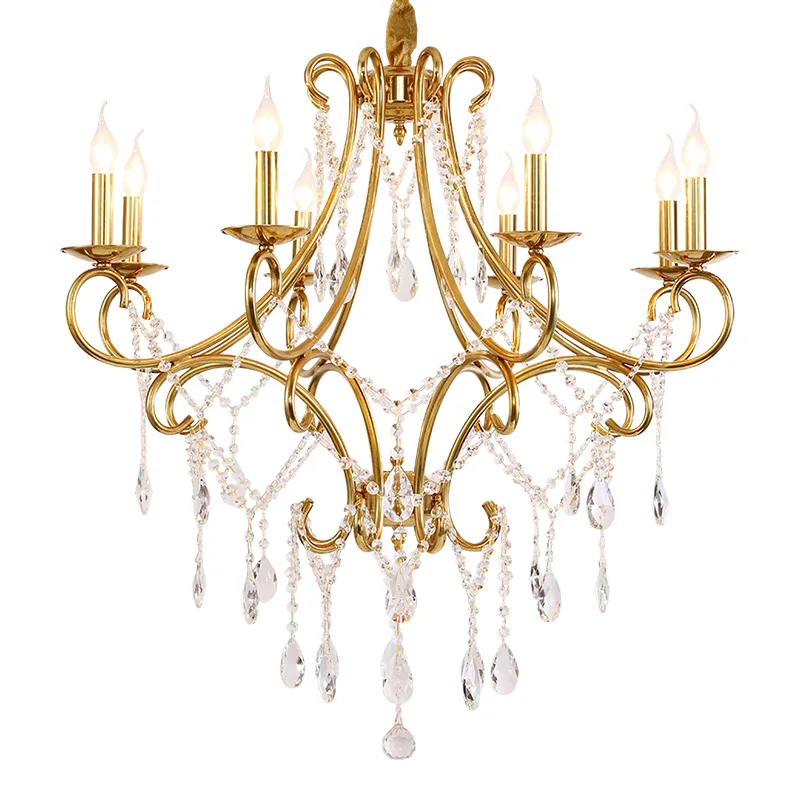 

DINGFAN Creative European Style Full Copper Chandelier Hotel Lobby Villa Living Dining Room Crystal Decorative Pendent Light