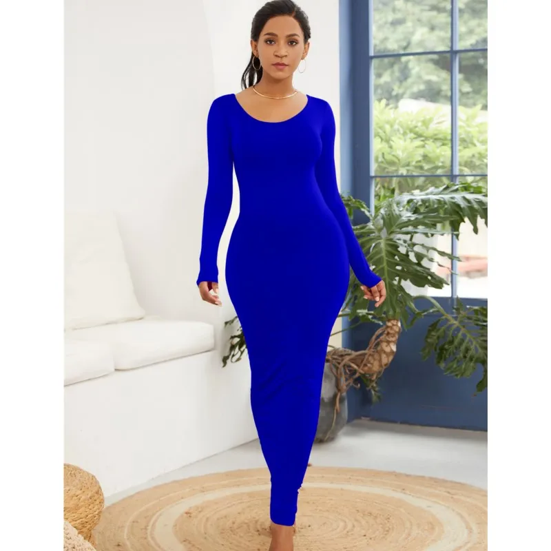 New autumn women's sexy slim fit elastic one-step long skirt fashionable long sleeved personalized temperament dress for women