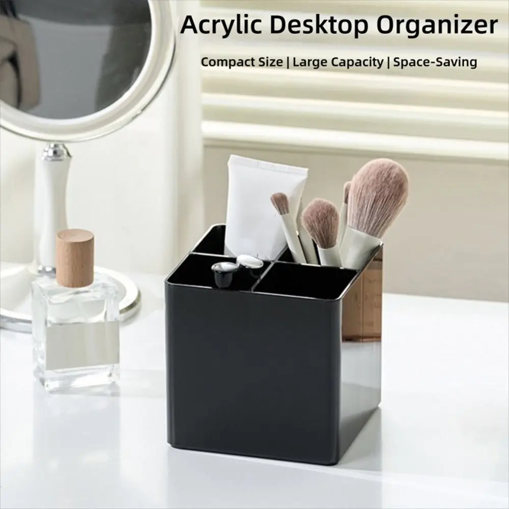 Multi-functional Plastic Makeup Brush Holder Black Pen Holder Desktop Organizer Students
