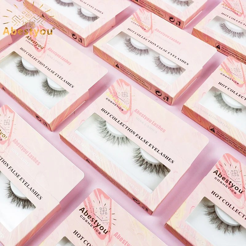 Abestyou 6 คู่ 8d สีน้ําตาลเข้มหรูหรา Mink Fluffy Lashes คุณภาพสูงแถบผ้าฝ้ายสีดํารัสเซียขนตา