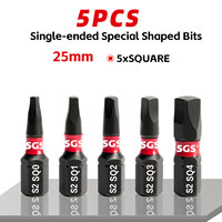 5-Piece Set of S2 Steel Strong Magnetic Square Bits, 25mm Size, High Hardness, Impact Resistance, Precise Force Transmission, Wear-Resistant, Anti-Fouling, Stable and Anti-Loosening, Black Base for Easy Storage, Suitable for Electric Drills, Screwdrivers, Car Maintenance, Home Assembly, Digital Repair