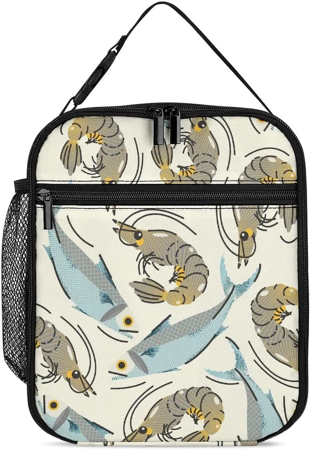 

Mackerels Srimps Pattern Lunch Box for Men Women Reusable Lunch Bag Adult Insulated Small LunchBox for Office Work Picnic