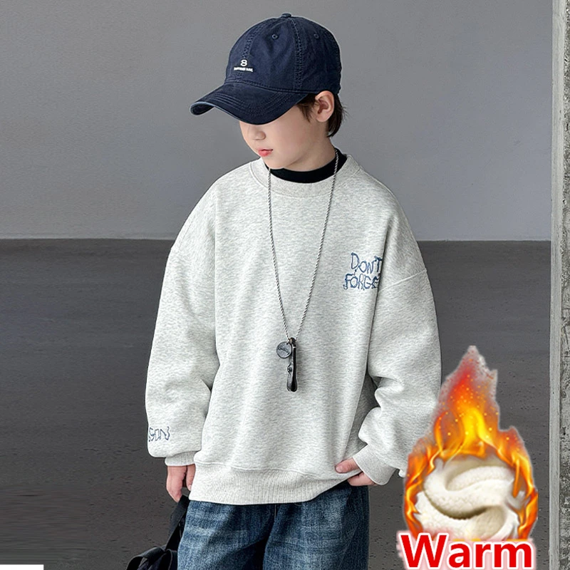 5 To 14 Year Old Children's Winter Sweatshirt For Boy Brief Style Warm Fleece Lined Clothing Kids Thick Insulated Hoodie Coat